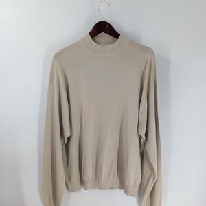 Vintage Pronto Uomo Knit Silk Blend Mock Neck Pullover Sweater Beige Size XL